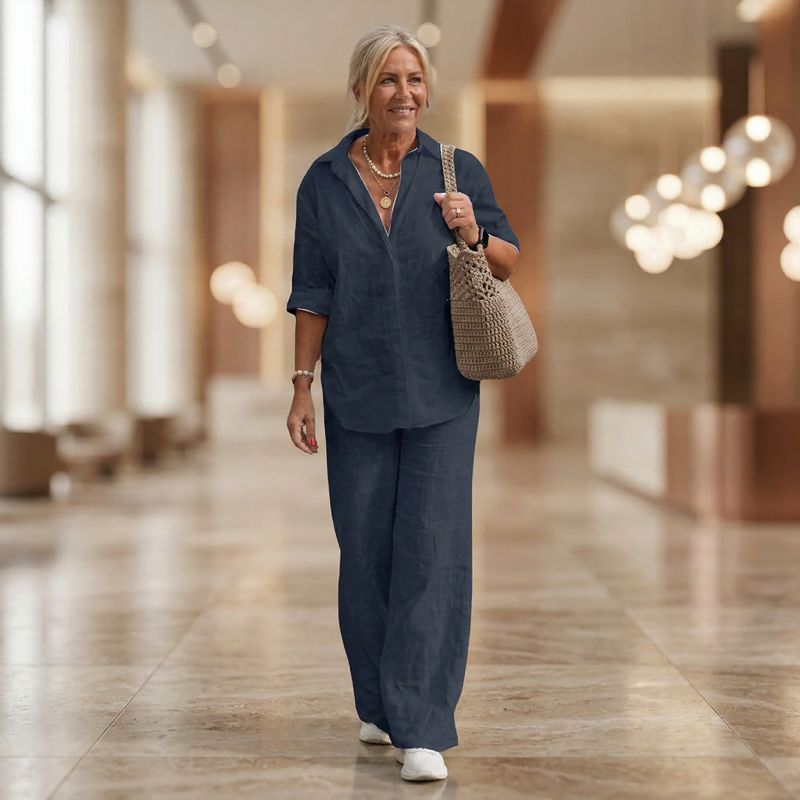 Cartagena™ Set aus Baumwollleinen mit Bluse mit seitlichen Schlitzen