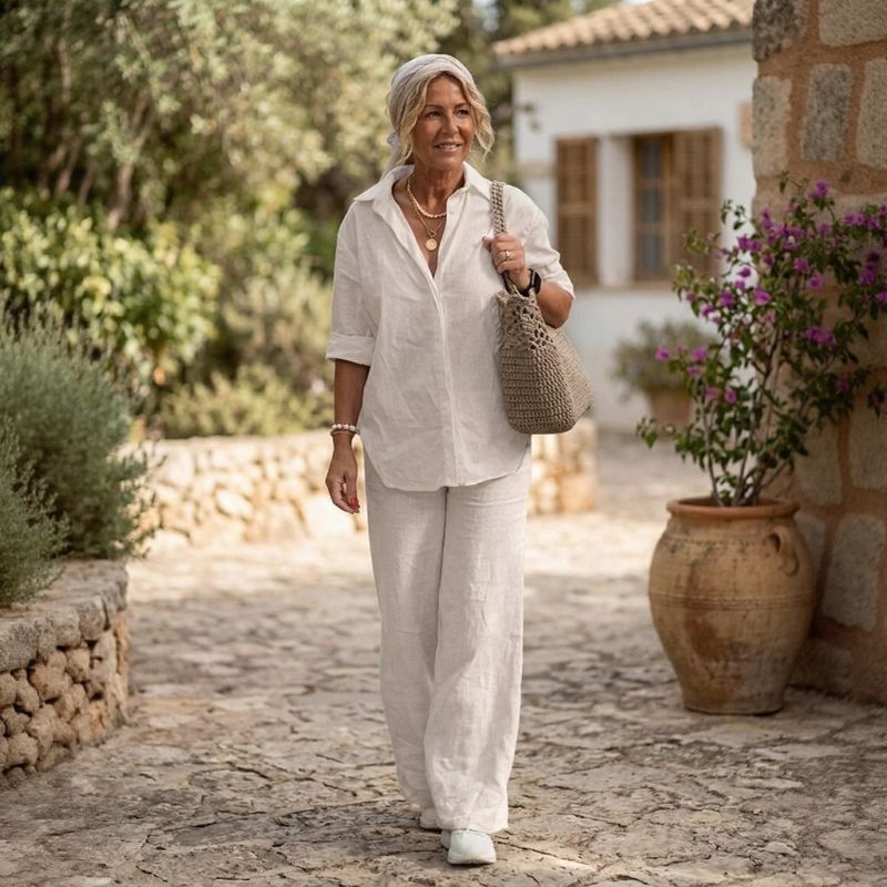 Cartagena™ Set aus Baumwollleinen mit Bluse mit seitlichen Schlitzen