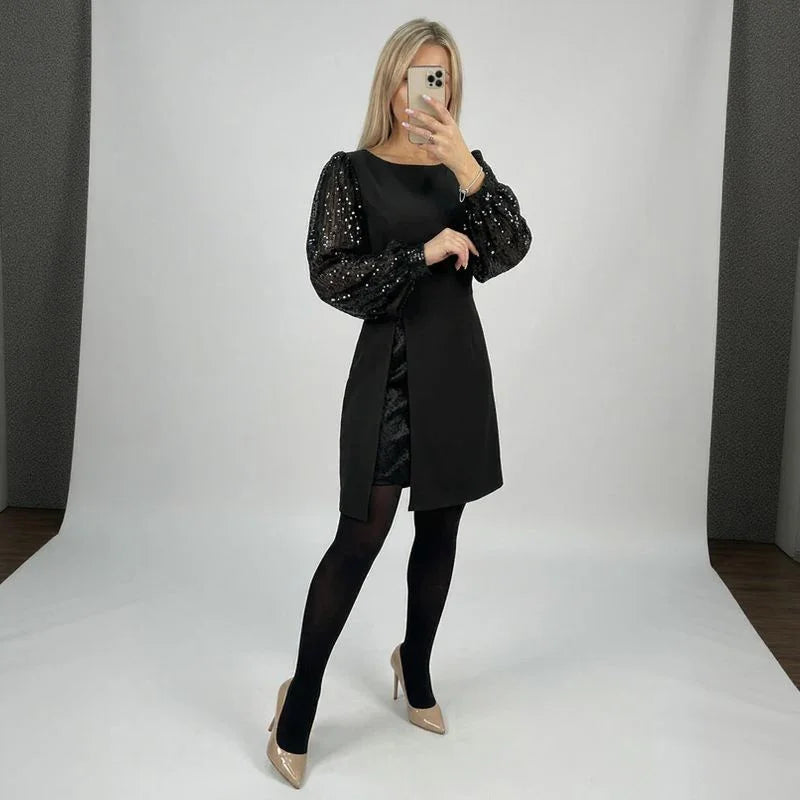 Penelope™ Midikleid mit schimmernden Puffärmeln & elegantem Frontschlitz