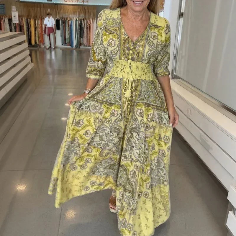 Aisha™ Maxikleid aus Premium-Viskose mit V-Ausschnitt