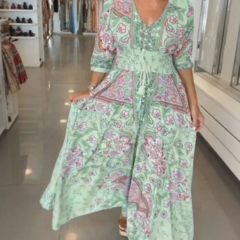 Aisha™ Maxikleid aus Premium-Viskose mit V-Ausschnitt