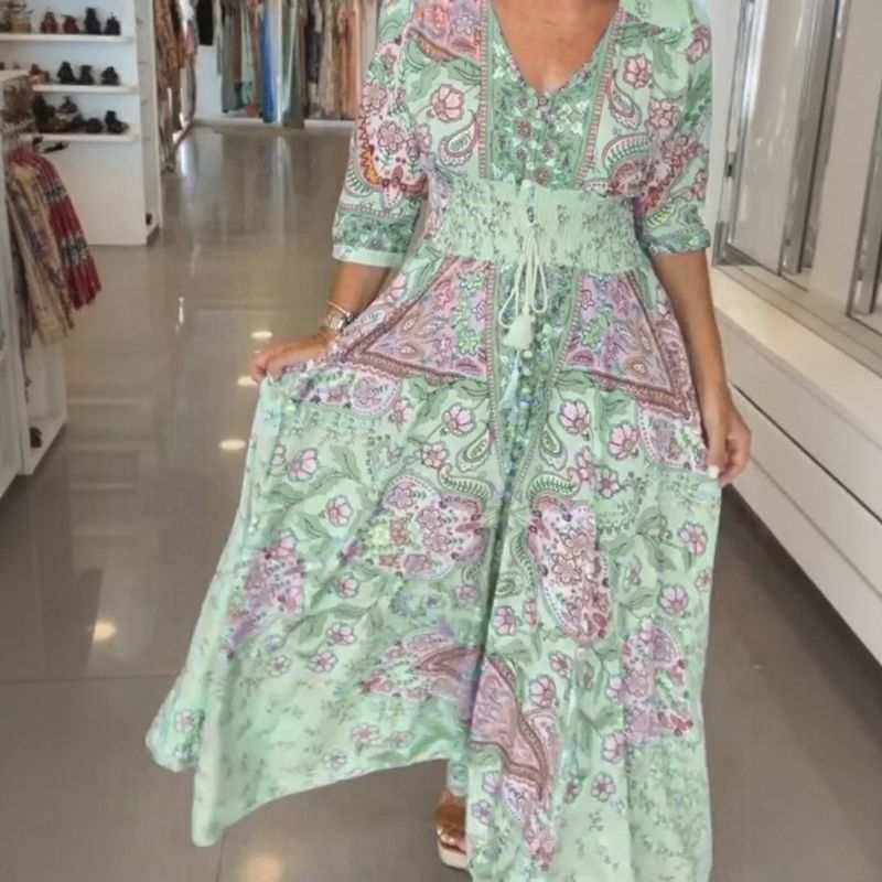 Aisha™ Maxikleid aus Premium-Viskose mit V-Ausschnitt