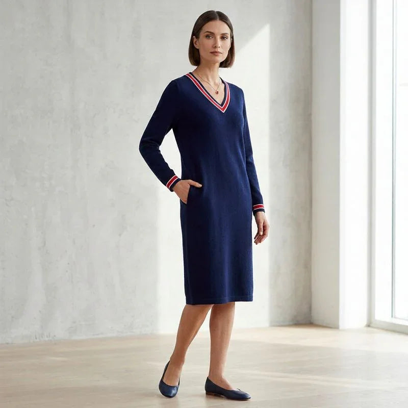 Freya™ Midikleid mit kontrastierendem V-Ausschnitt und sportlich-schicken Taschen