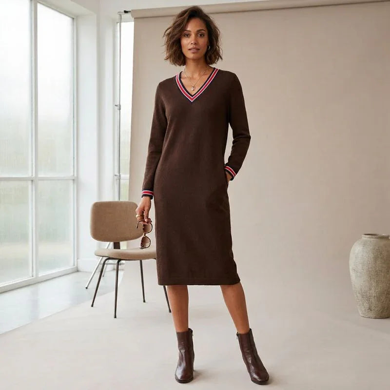 Freya™ Midikleid mit kontrastierendem V-Ausschnitt und sportlich-schicken Taschen