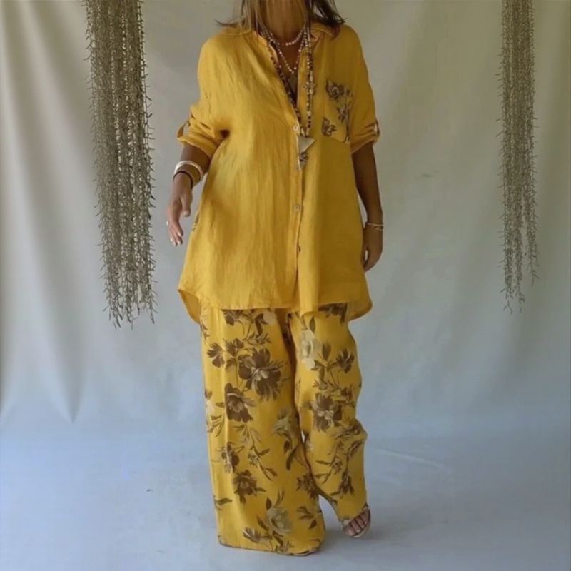 Chloe™ Zweiteiliges Set mit lockerem Hemd und eleganter floraler Pantalonahose