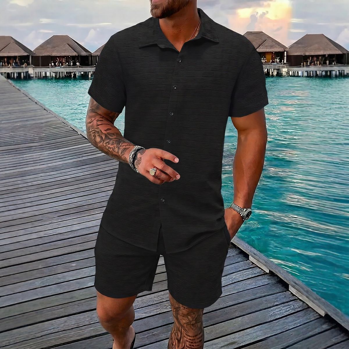 Hugo™ Premium-Set aus strukturiertem Stoff mit Button-up-Hemd