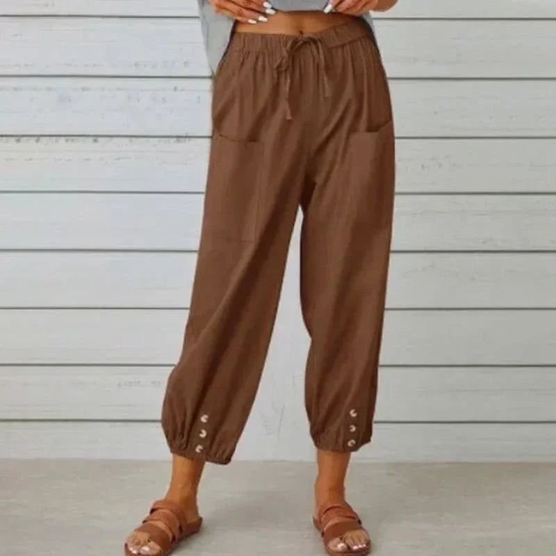 Kobe™ Baumwoll-Leinen-Hose mit Fronttaschen und verstellbarem Kordelzug