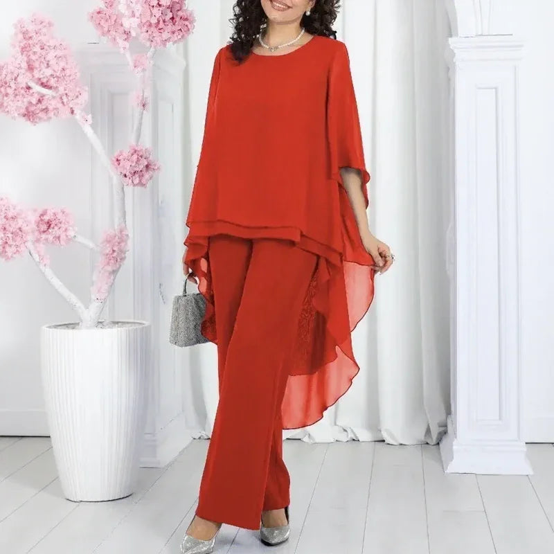 Aurevielle™ Set Mit Asymmetrischer Bluse in Lagenoptik und Weiter Pantalonhose