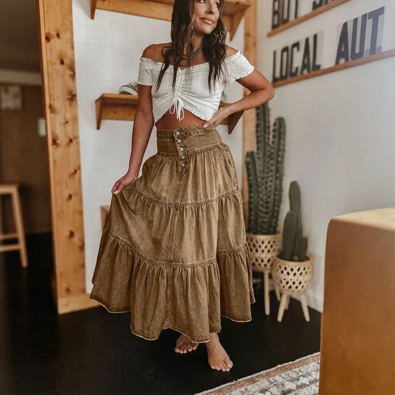 Belle Prairie™ Jeansrock Mit Fließenden Stufenlagen Im Used-Look