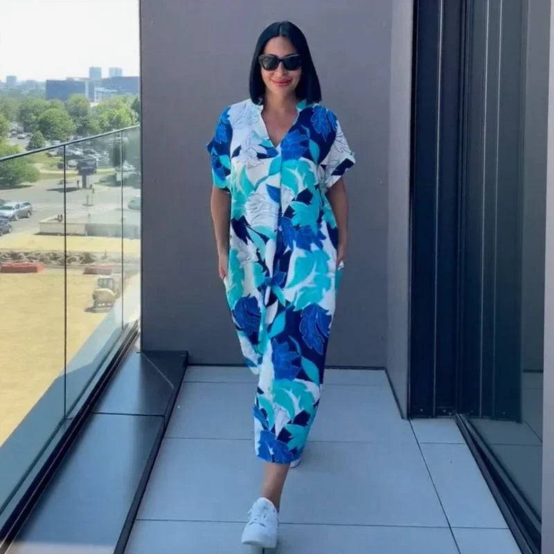 Oceania™ Viskose-Kleid mit weitem Schnitt und tropischem Print / Das Kleidungsstück, das Komfort und mühelose Schönheit vereint!