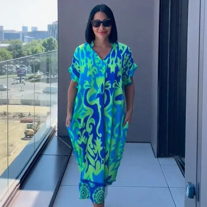 Oceania™ Viskose-Kleid mit weitem Schnitt und tropischem Print / Das Kleidungsstück, das Komfort und mühelose Schönheit vereint!
