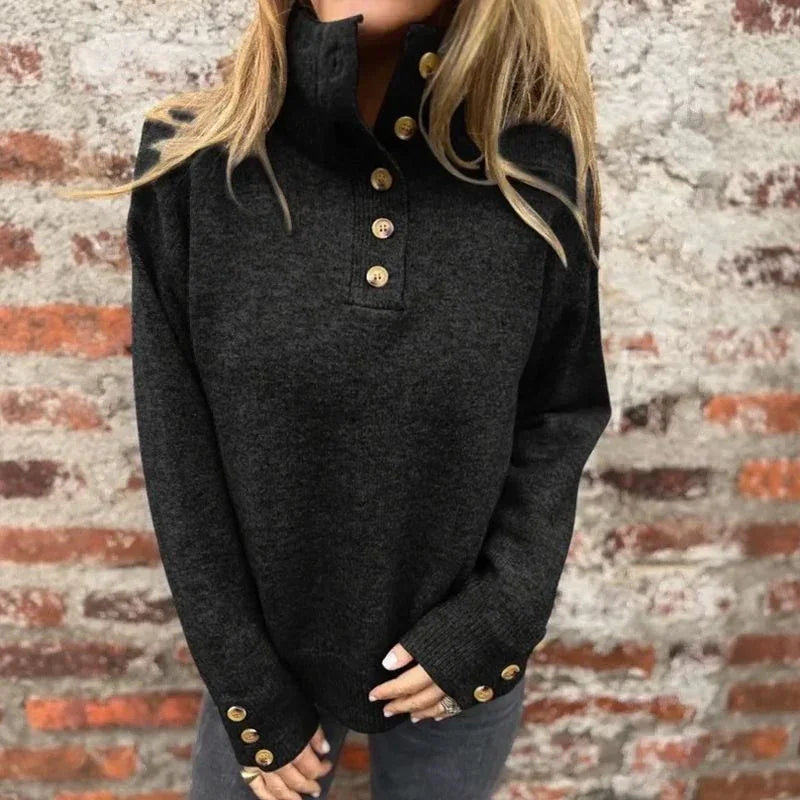 Premium-Strickpullover für Damen mit Rollkragen und eleganten Knöpfen / Warm und raffiniert minimalistisch!