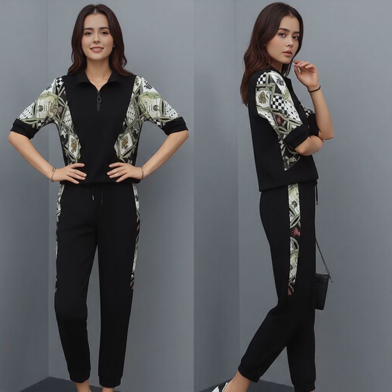 Mosaik™-Set mit Reißverschlusskragen und kontrastierendem Muster / Kunst, Bewegung und Komfort in jedem Strich