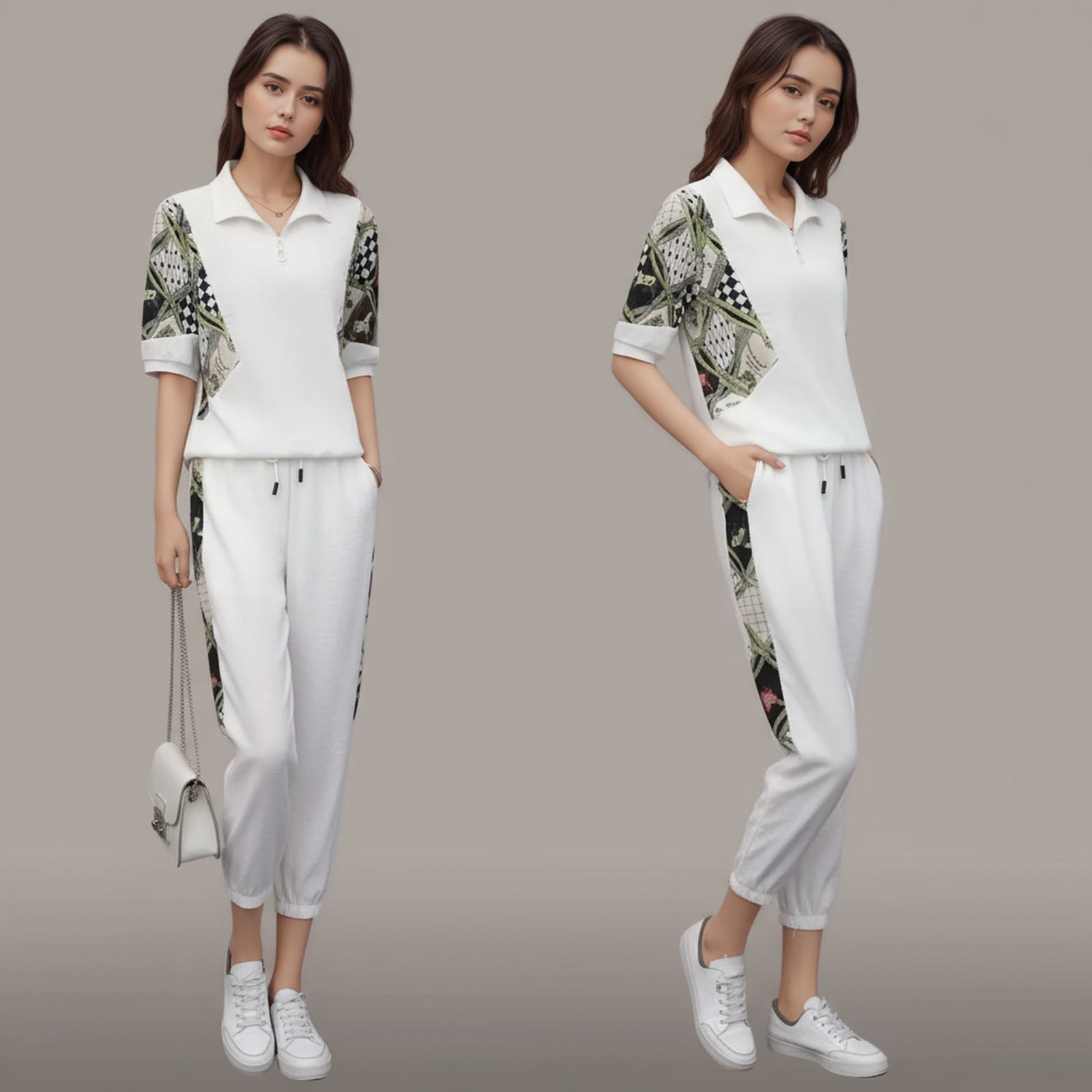 Mosaik™-Set mit Reißverschlusskragen und kontrastierendem Muster / Kunst, Bewegung und Komfort in jedem Strich