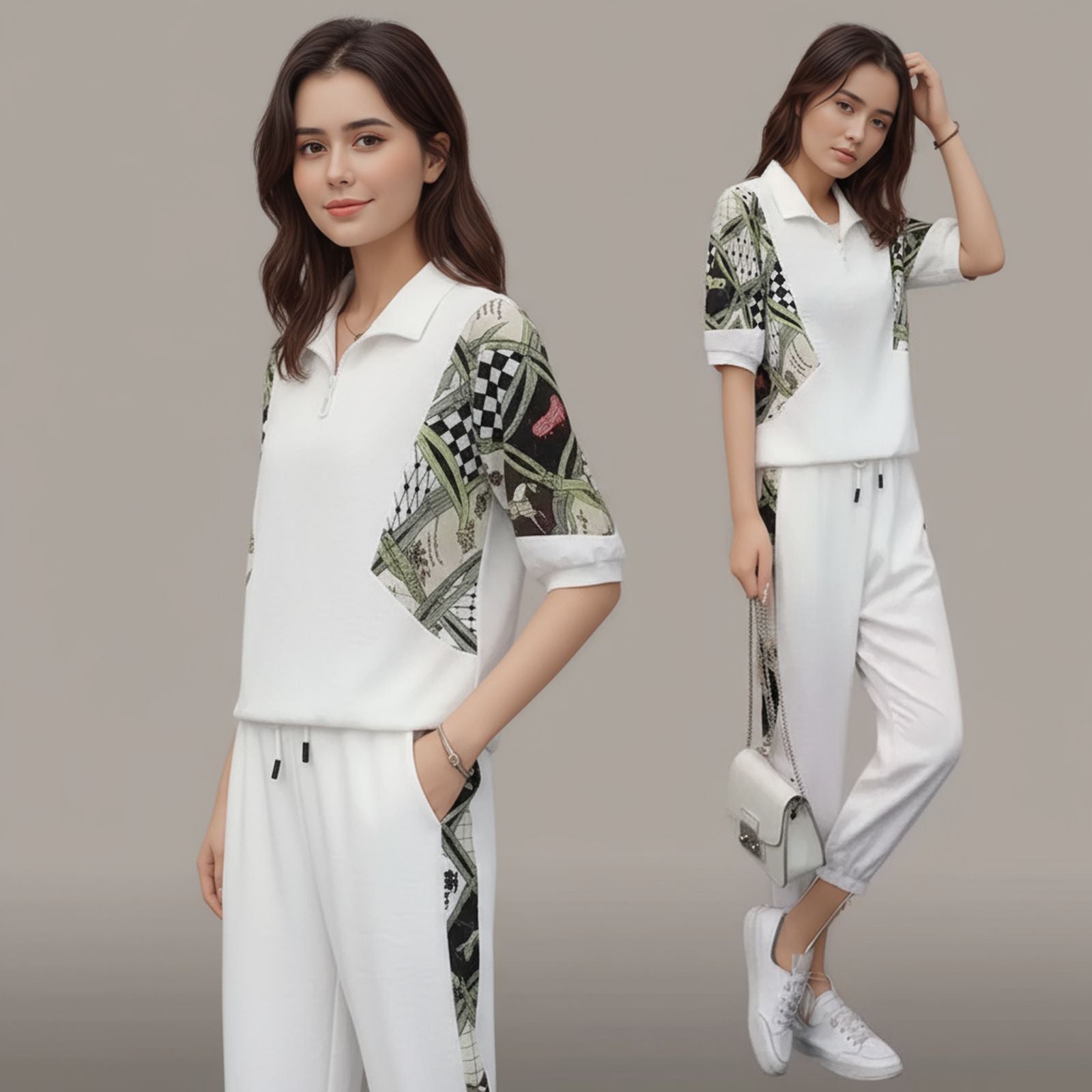 Mosaik™-Set mit Reißverschlusskragen und kontrastierendem Muster / Kunst, Bewegung und Komfort in jedem Strich