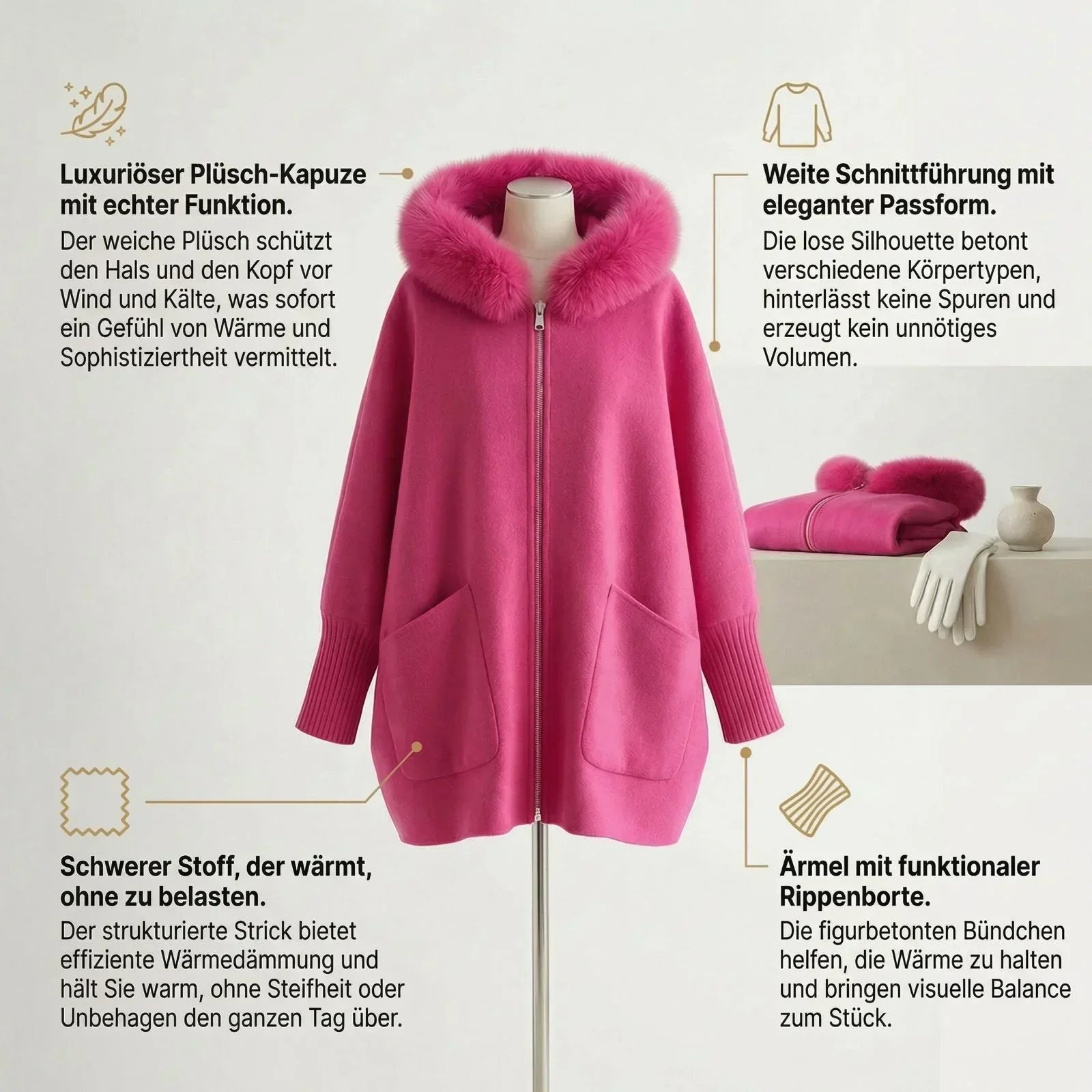Scarlet™ Damenmantel mit luxuriöser Plüschkapuze