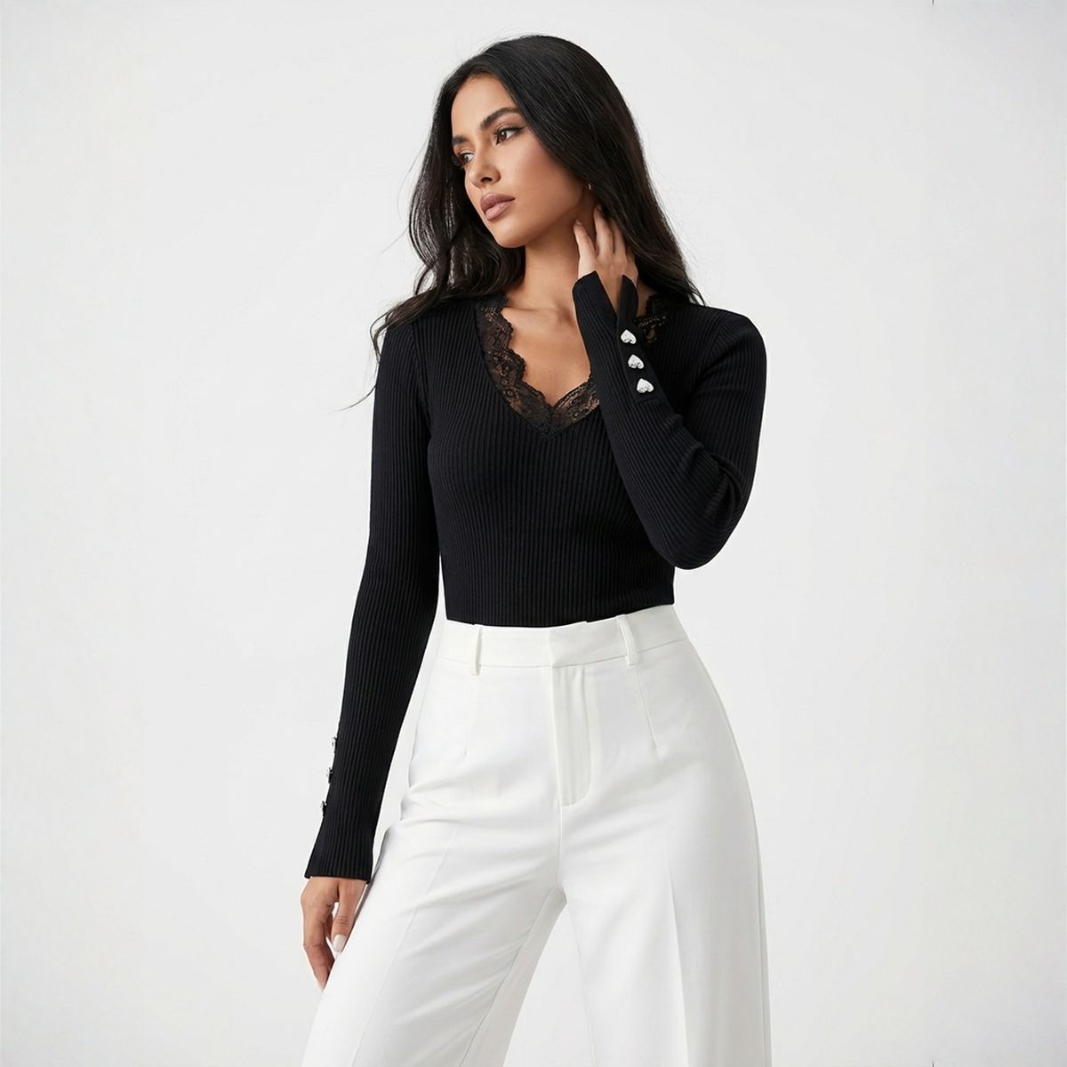 Maison™ Spitzenbluse mit Eleganter Spitze und Premium-Ärmelverarbeitung