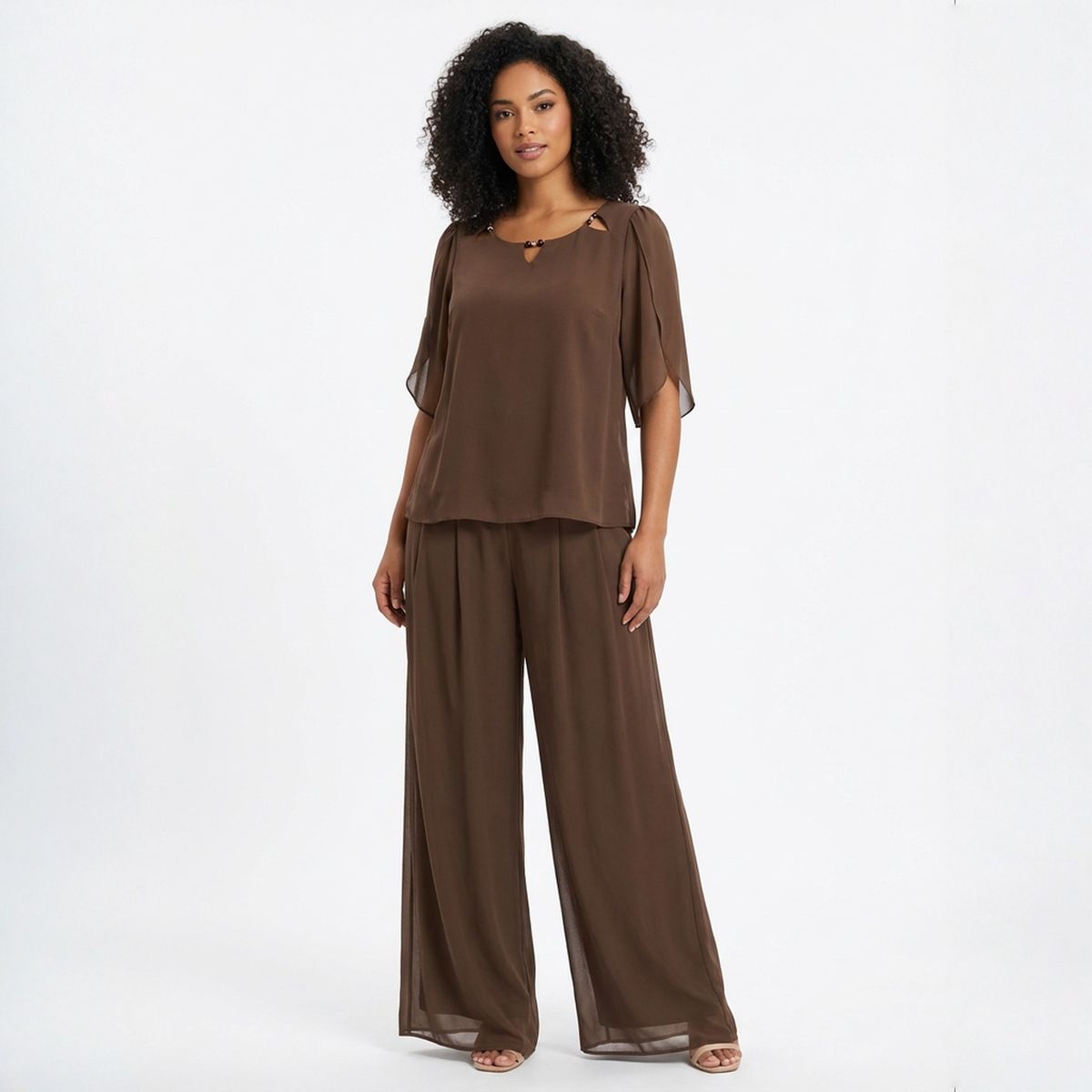 Elara™ Elegantes Popeline-Set mit Raffiniertem Ausschnitt und Langer Hose
