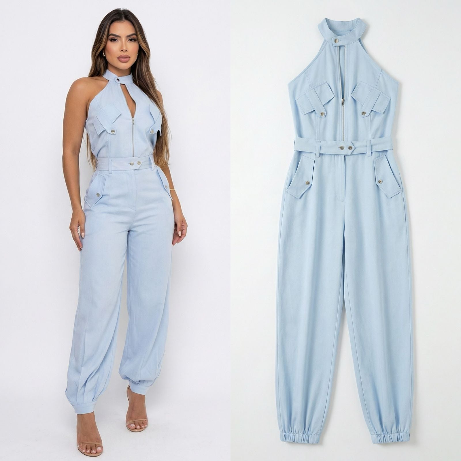 Dominna™ Jumpsuit aus Leichter Sarja im Raffinierten Cargo-Stil