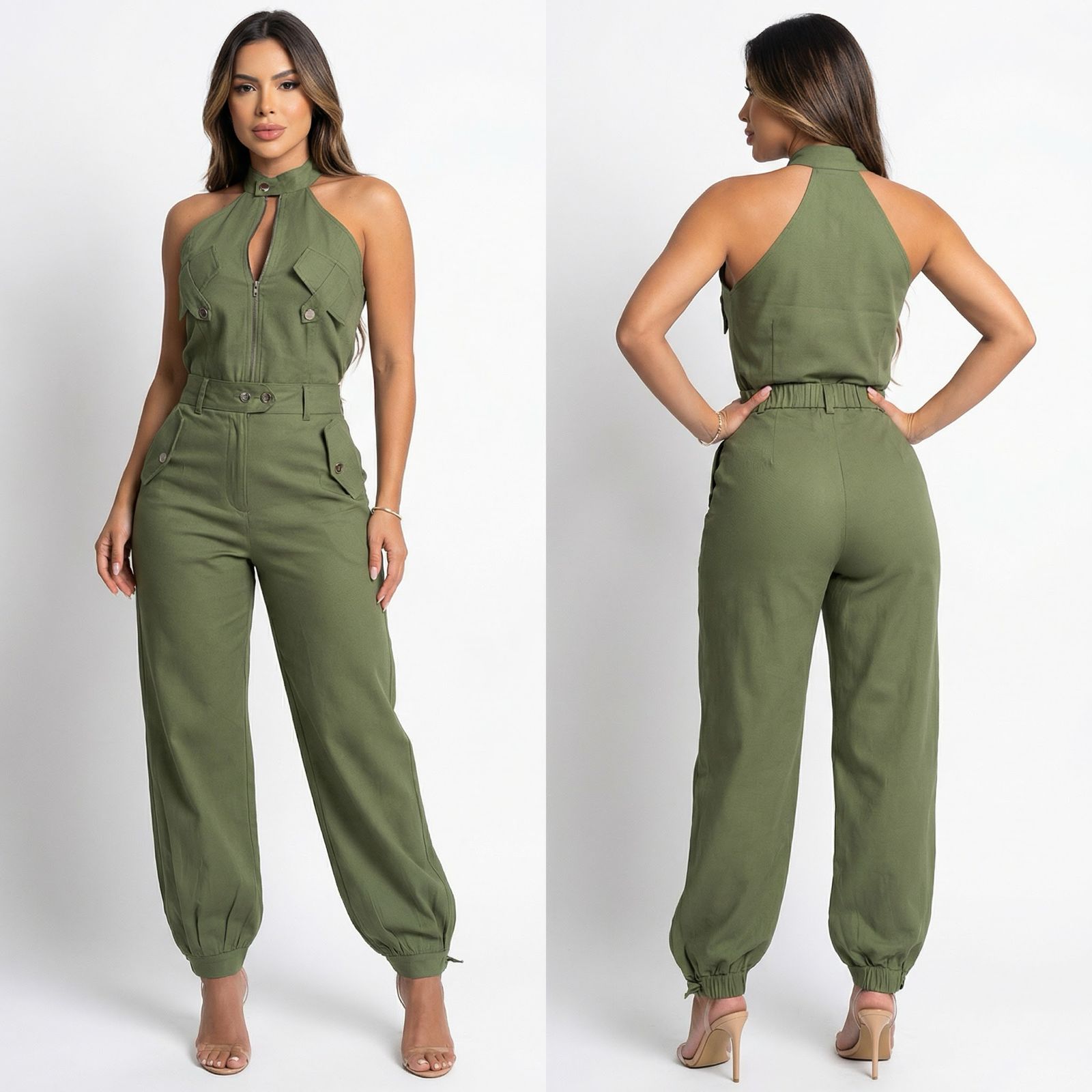 Dominna™ Jumpsuit aus Leichter Sarja im Raffinierten Cargo-Stil