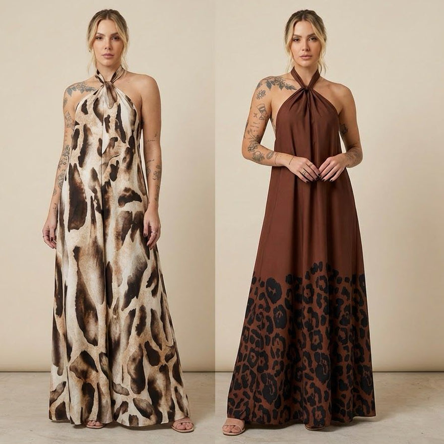 Isla Nomad™ Langes Viskosekleid mit Fließendem Schnitt und Wilder Musterung