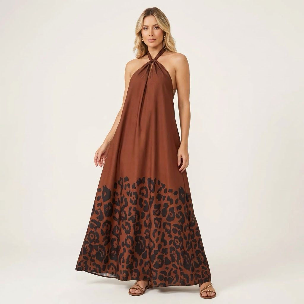 Isla Nomad™ Langes Viskosekleid mit Fließendem Schnitt und Wilder Musterung