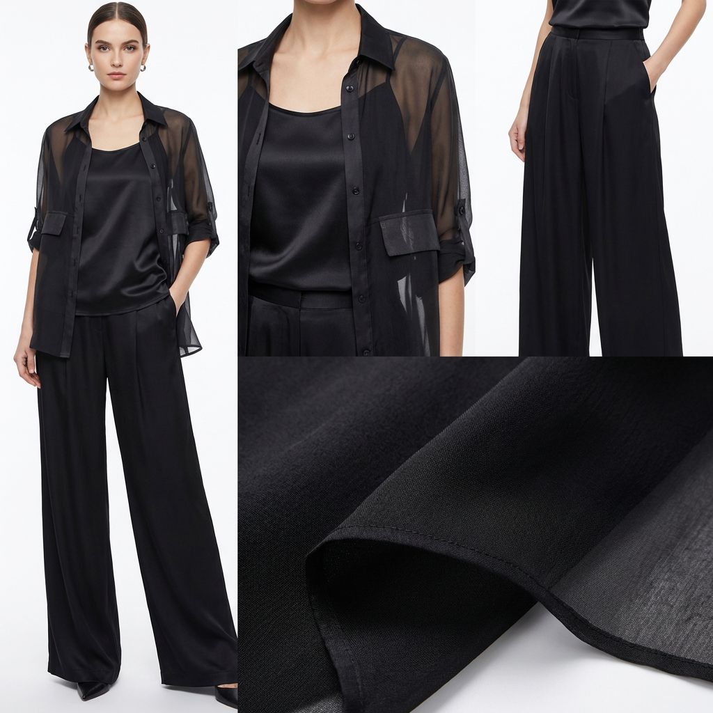 Seville Satin Touch™ 3-Teiliges Set mit Fließender Überwurfbluse und Weiter Hose