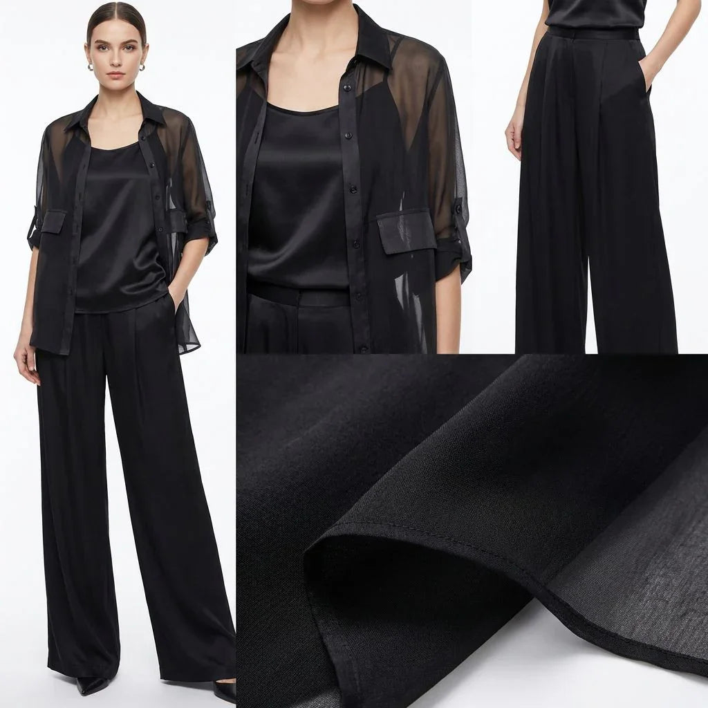 Seville Satin Touch™ 3-Teiliges Set mit Fließender Überwurfbluse und Weiter Hose