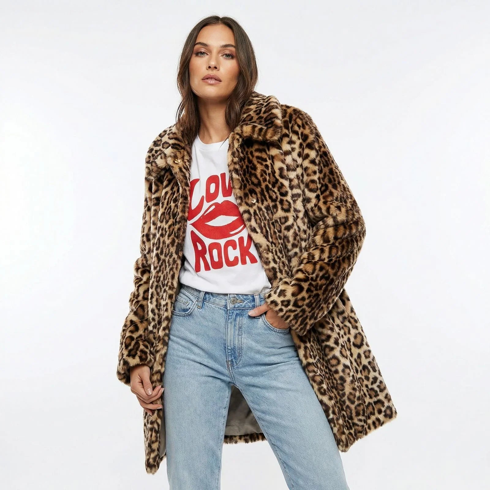 Leopard Luxe™ Kunstfellmantel mit Eleganter Passform