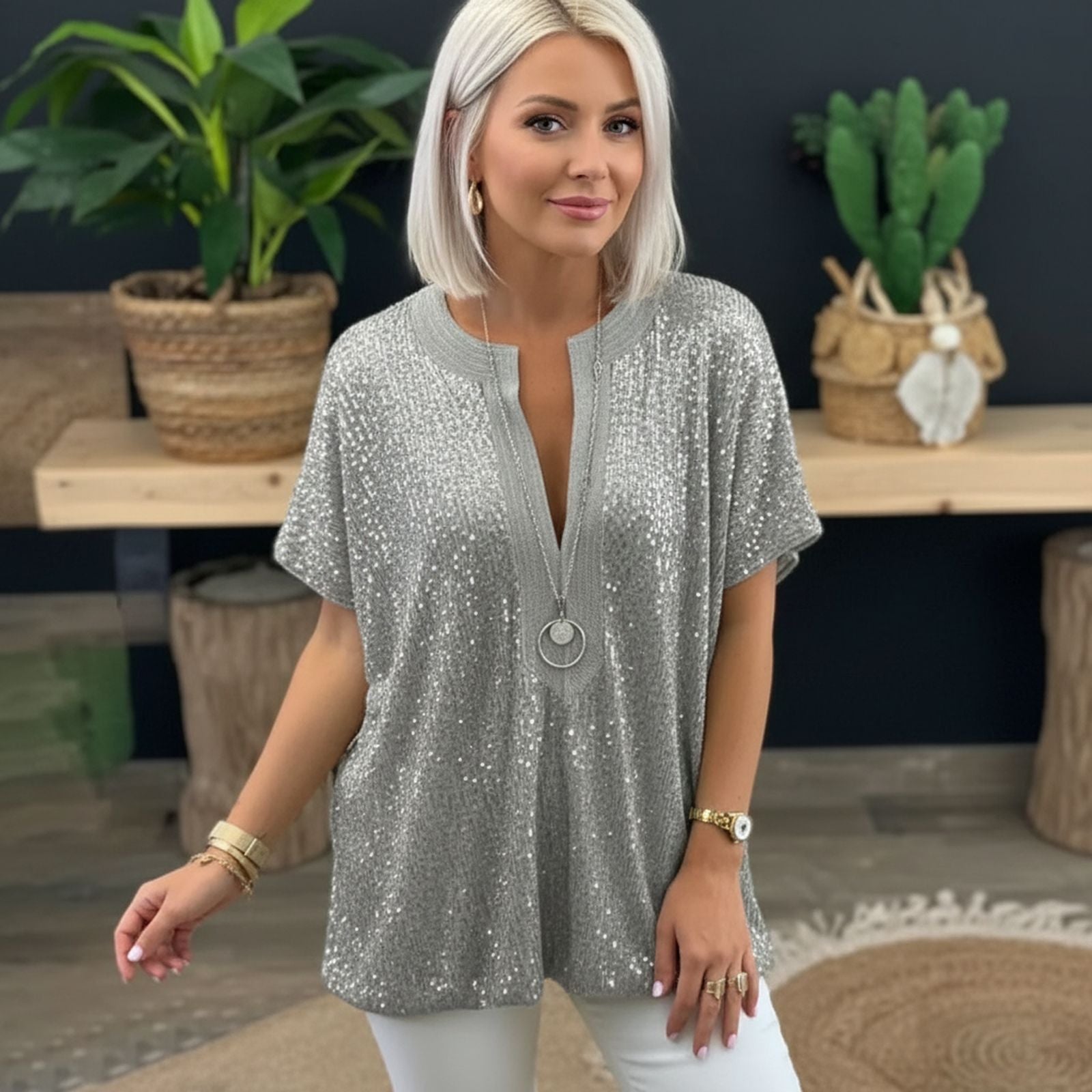 Dubai™ Bluse aus Premium-Viskose mit Pailletten-Details