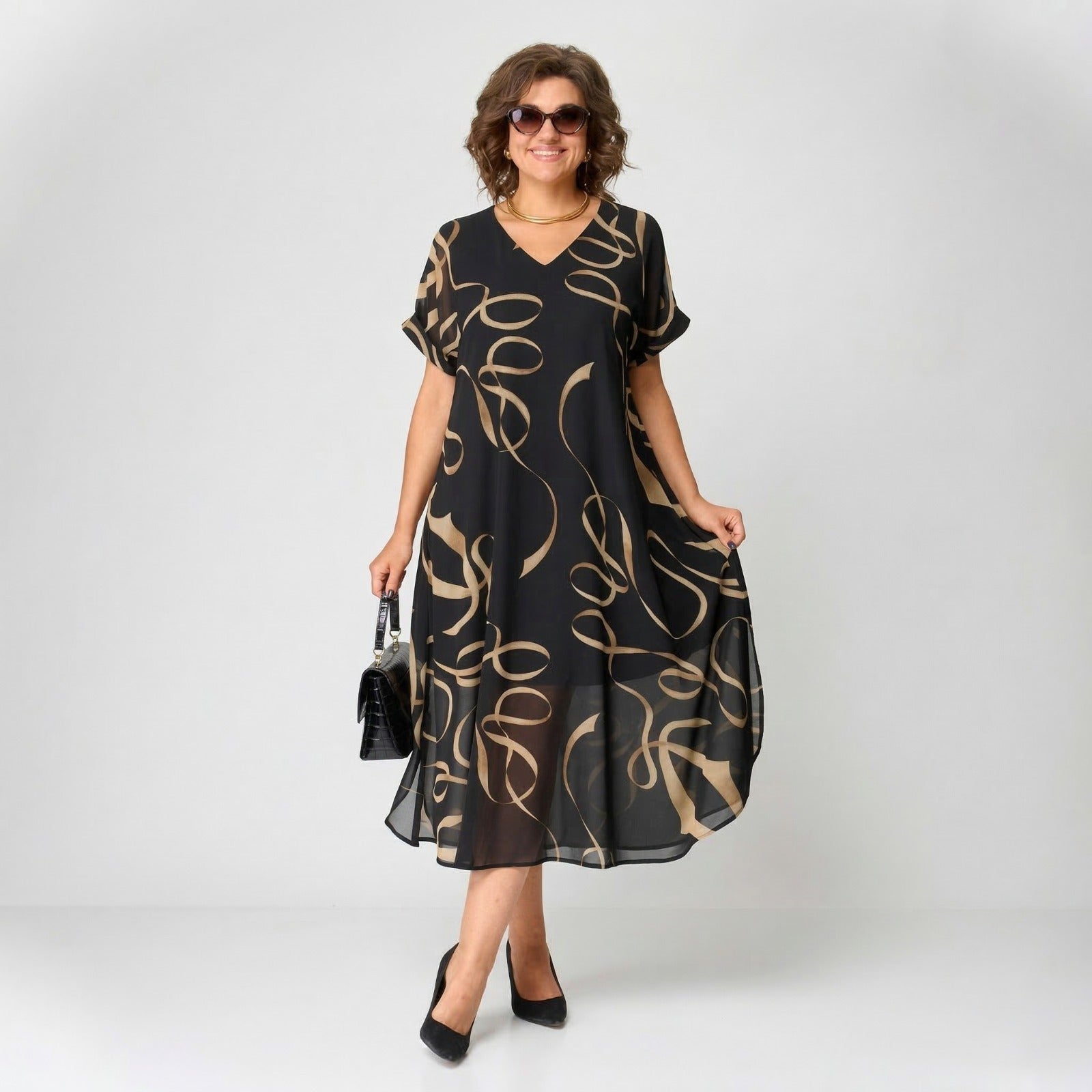 Franziska™ Kleid mit Volant und Gold-Print