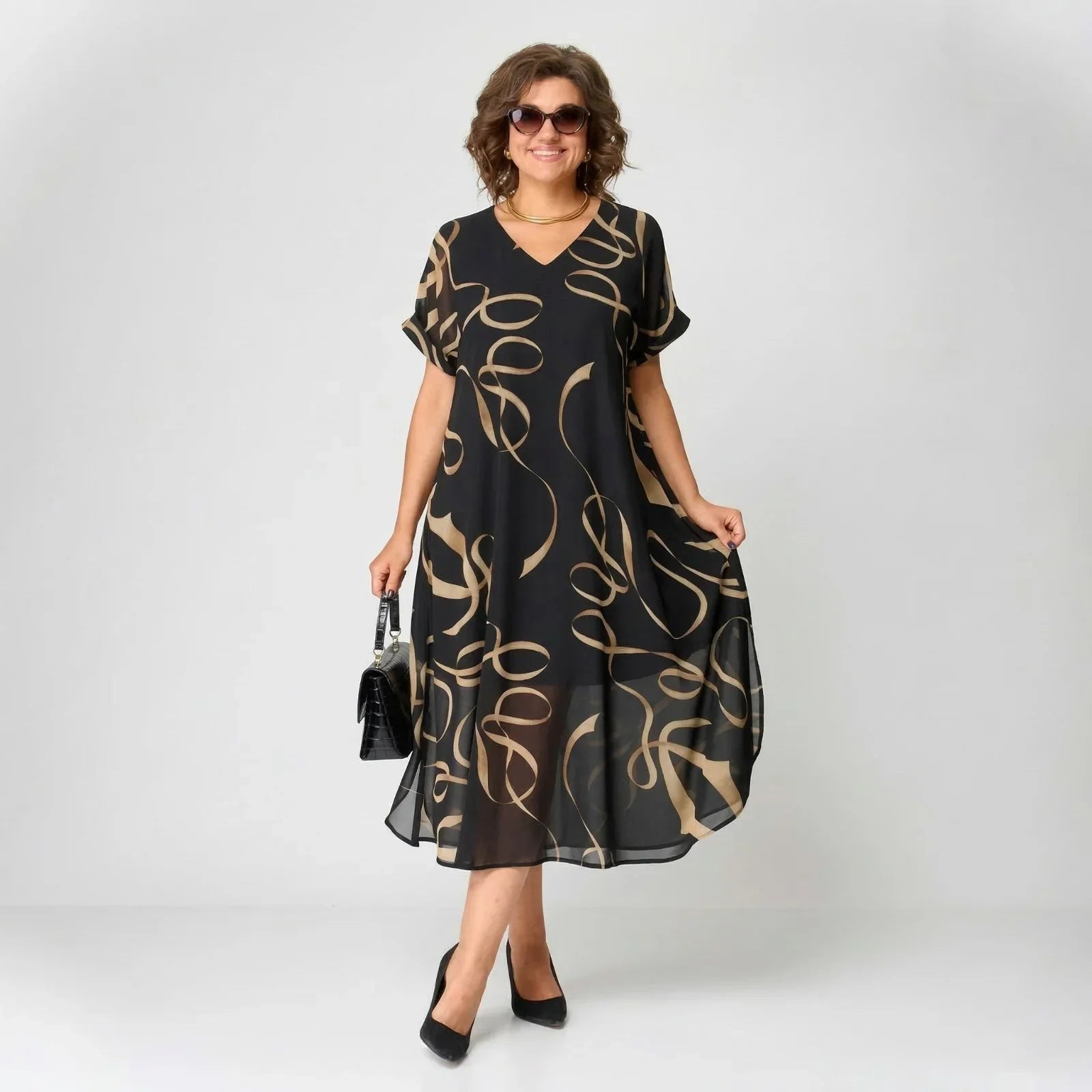 Franziska™ Kleid mit Volant und Gold-Print