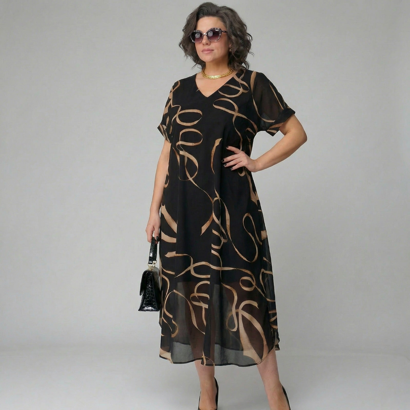 Franziska™ Kleid mit Volant und Gold-Print