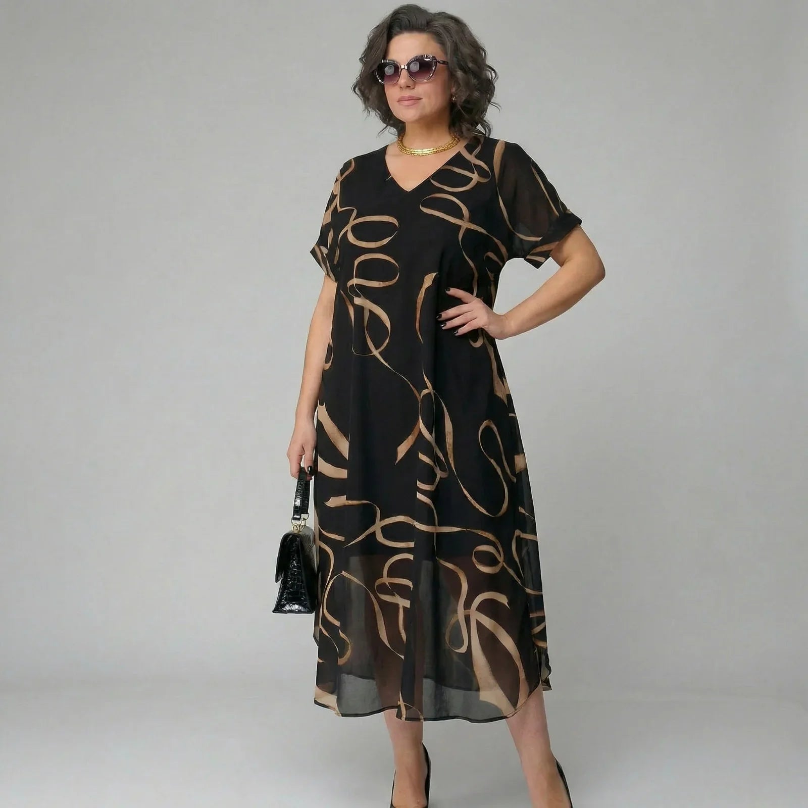 Franziska™ Kleid mit Volant und Gold-Print
