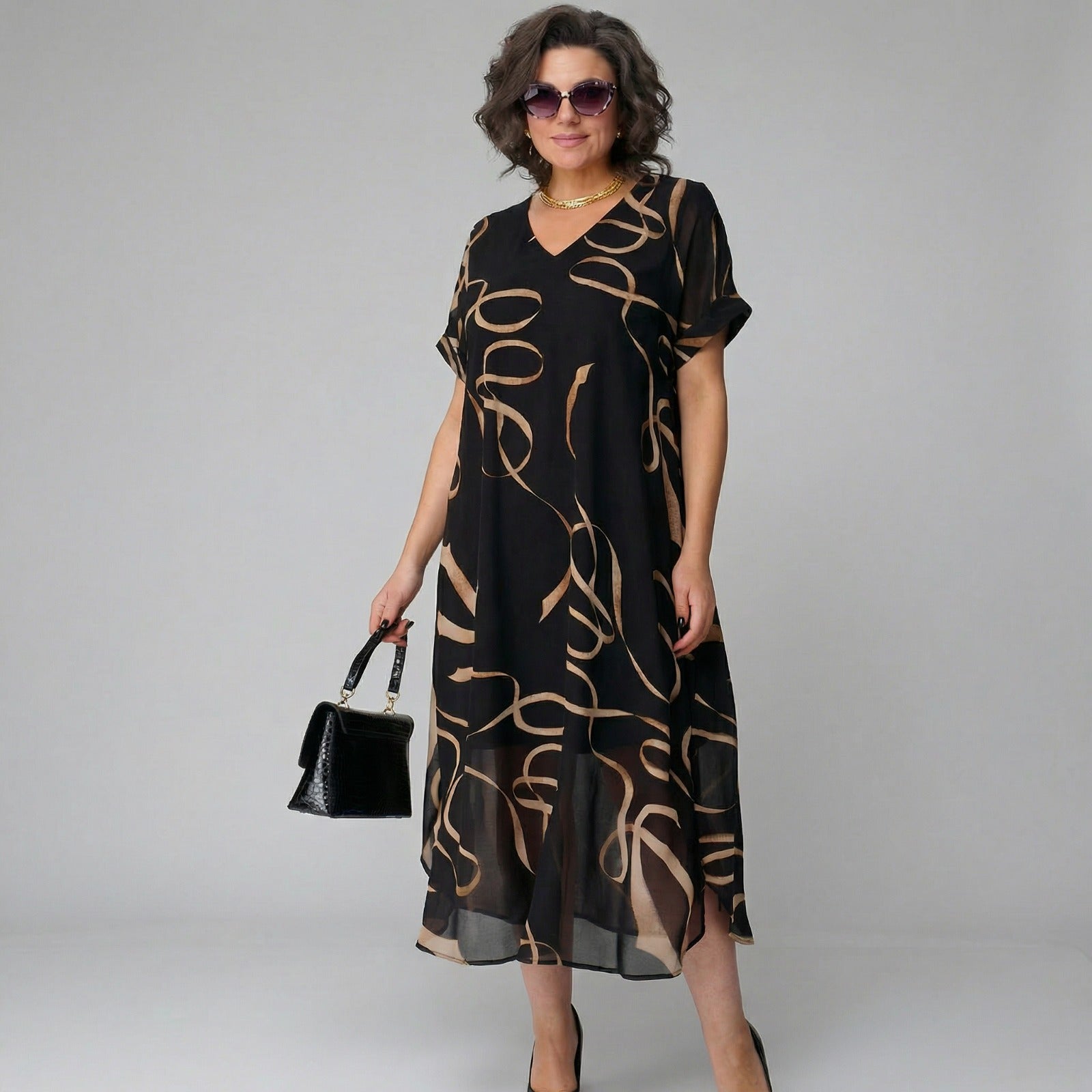 Franziska™ Kleid mit Volant und Gold-Print