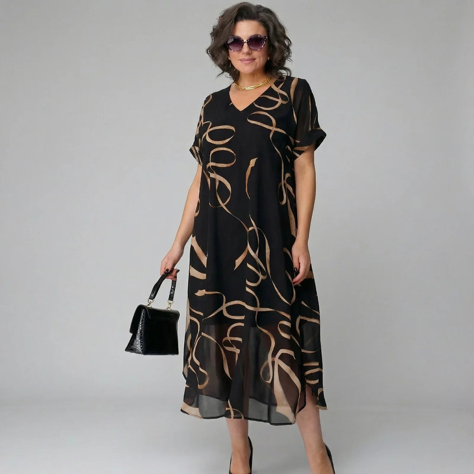 Franziska™ Kleid mit Volant und Gold-Print