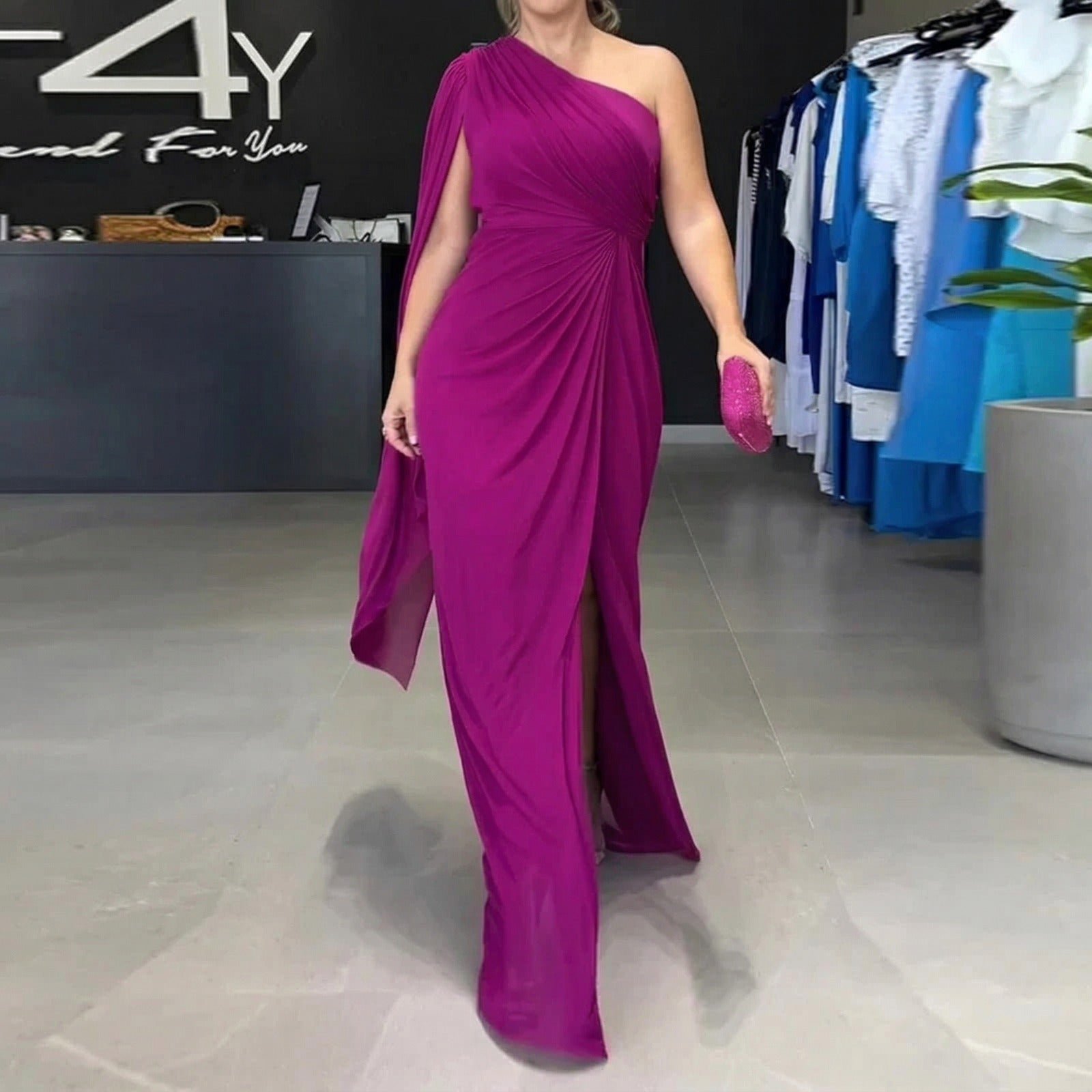 Katharina™ Drapiertes One-Shoulder-Maxikleid