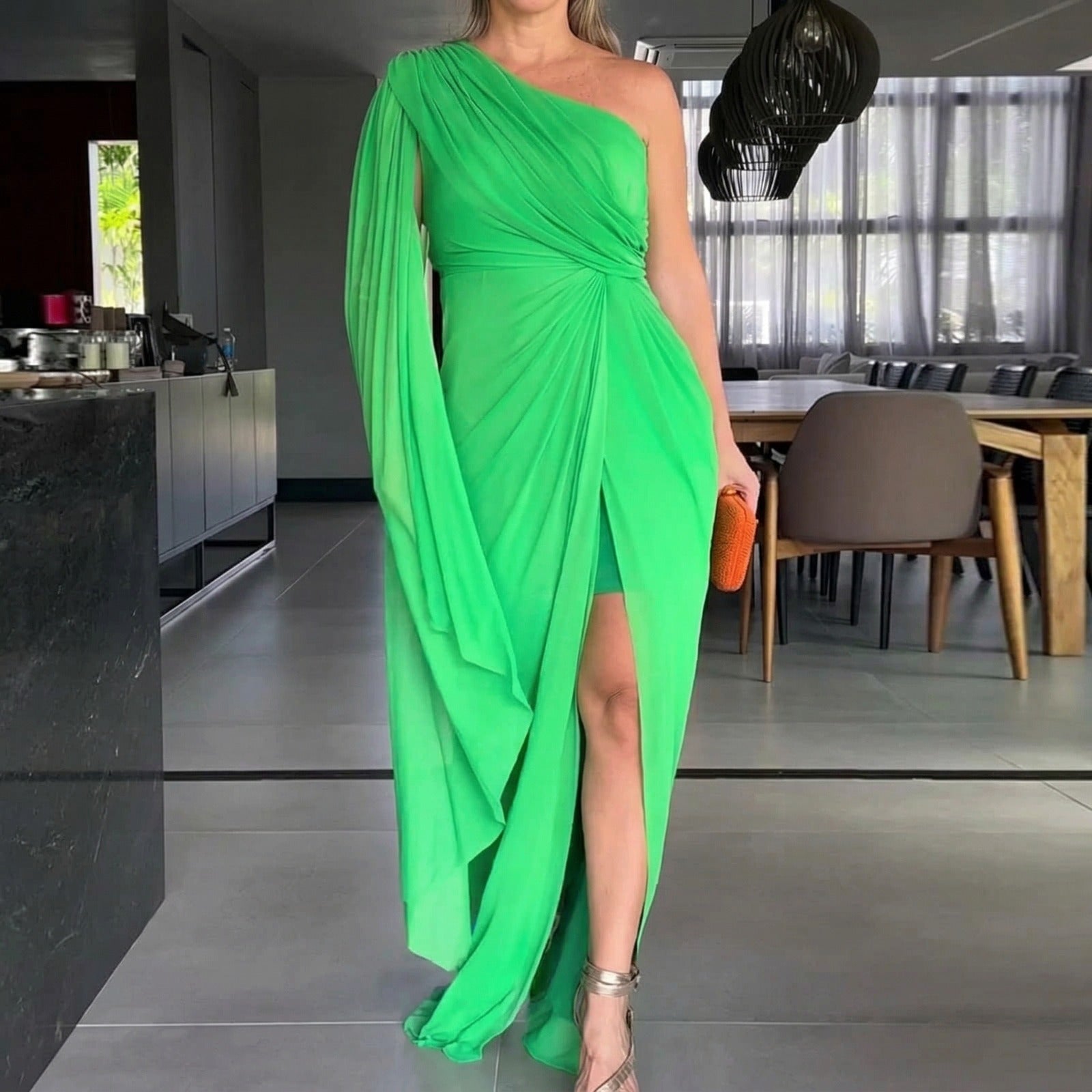 Katharina™ Drapiertes One-Shoulder-Maxikleid