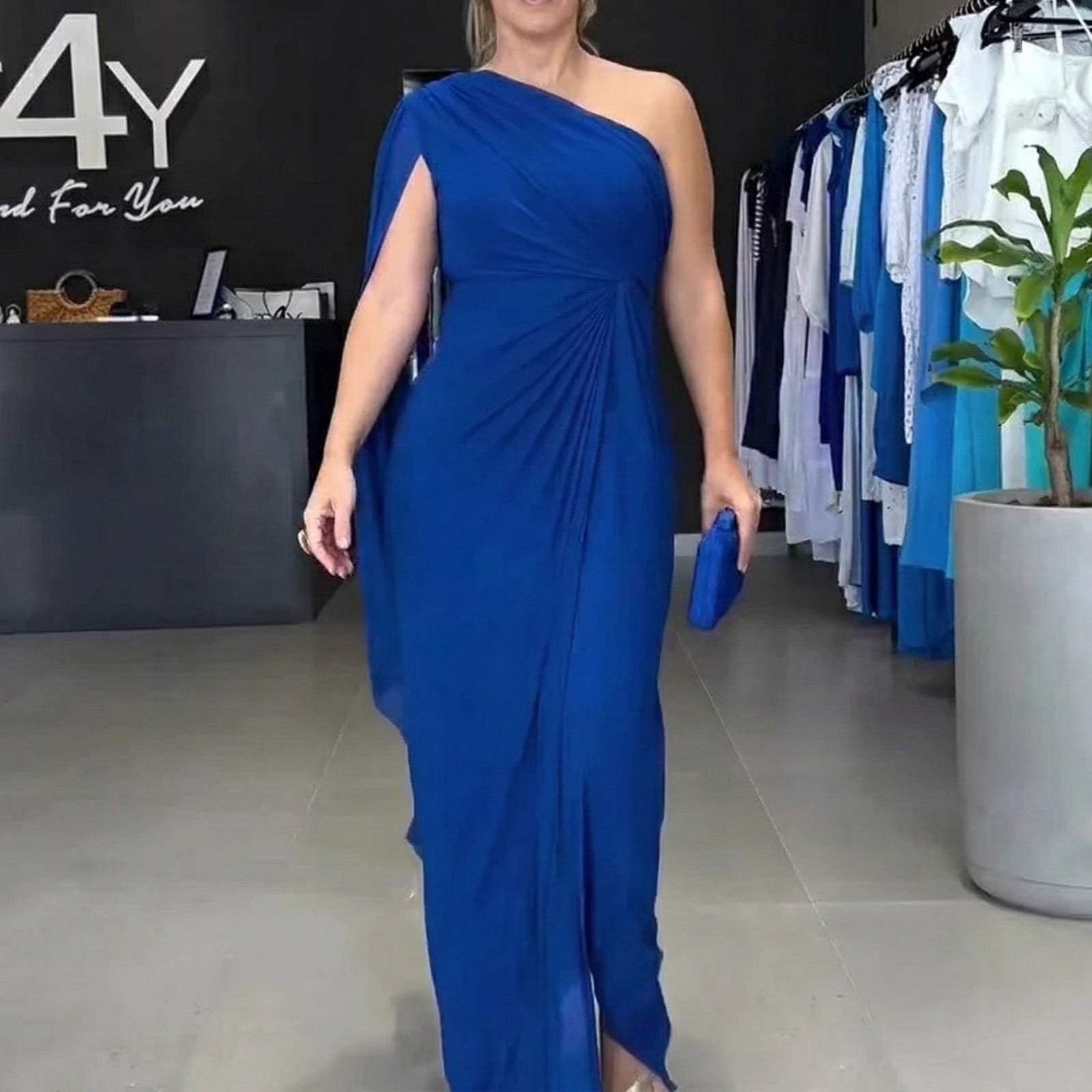 Katharina™ Drapiertes One-Shoulder-Maxikleid