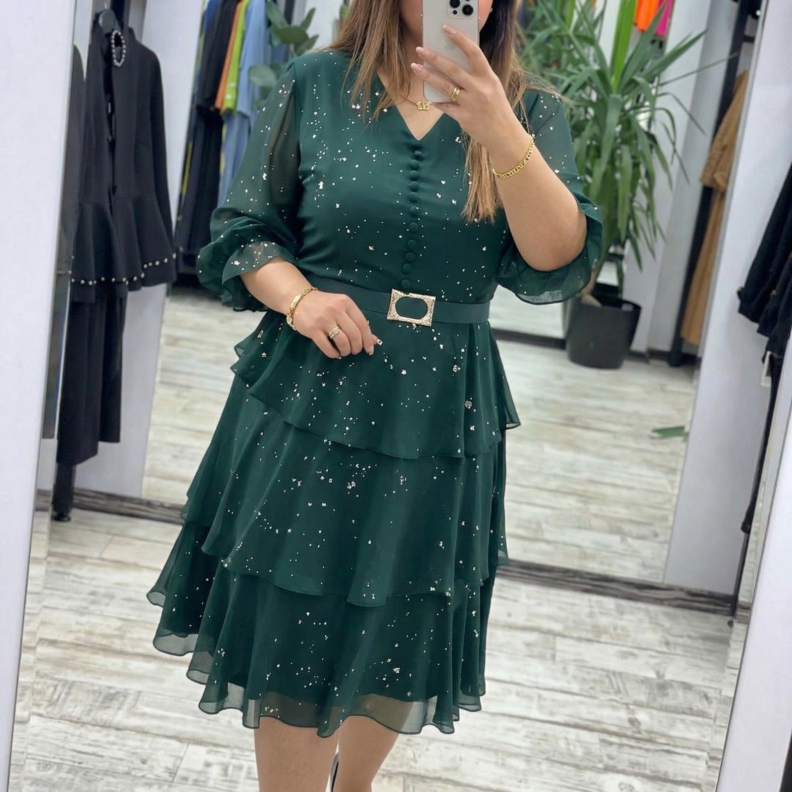 Valencia™ Kleid mit Stufenrock und dezentem Punkte-Muster