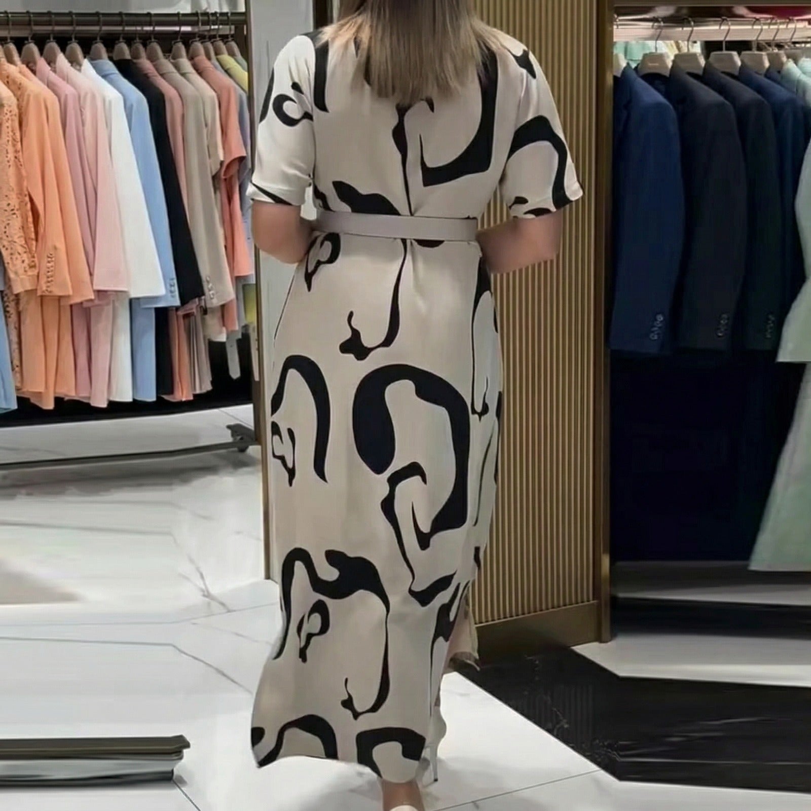 Arianna™ Gemustertes Hemdblusenkleid mit Verstellbarem Gürtel