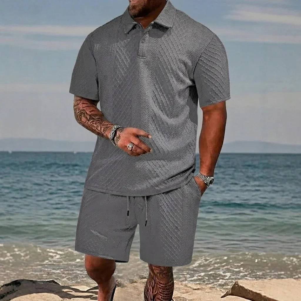Cristiano™ Set aus strukturierter Strickware mit festem Polokragen