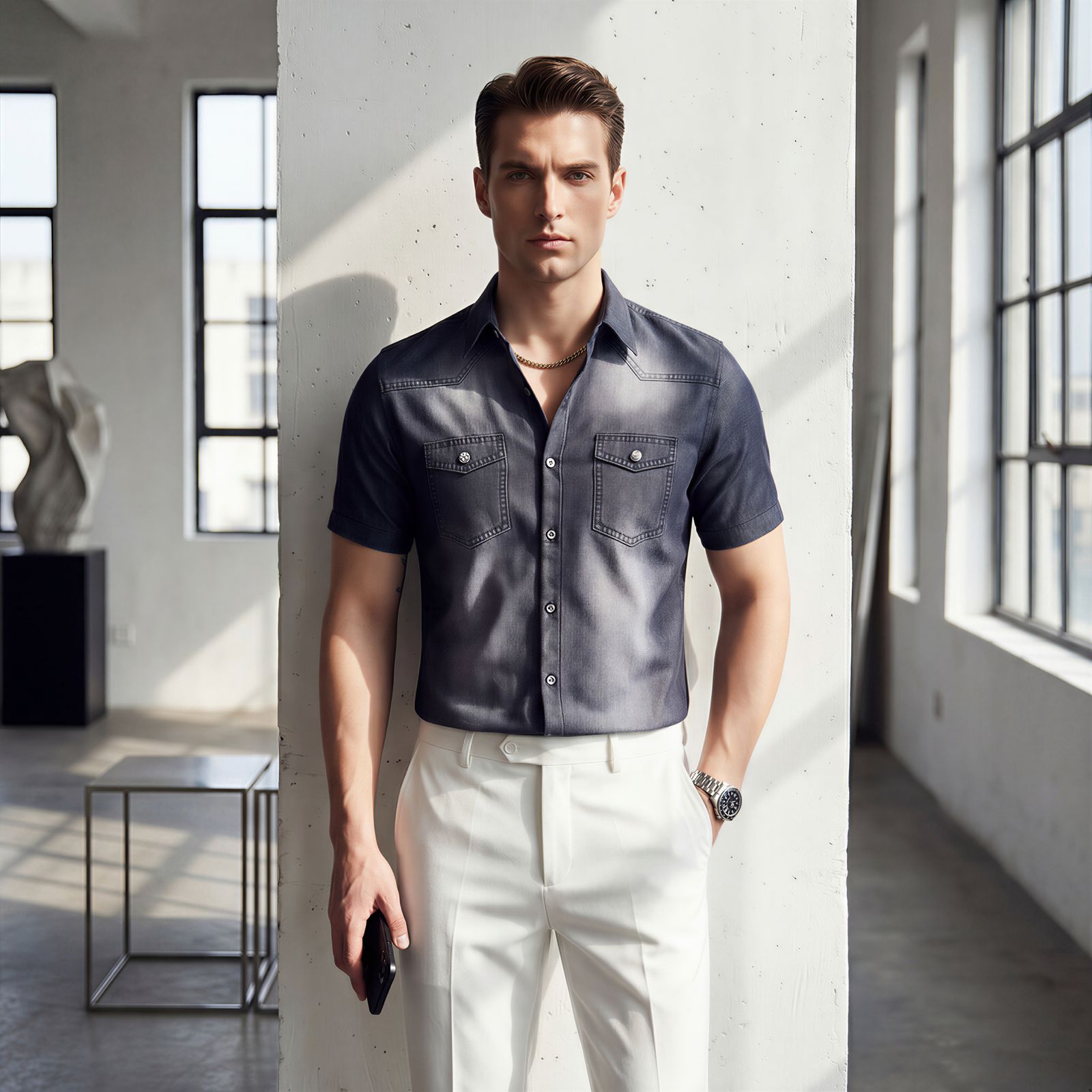 Vittorio™ Slim Fit Denim-Hemd mit Premium-Waschung