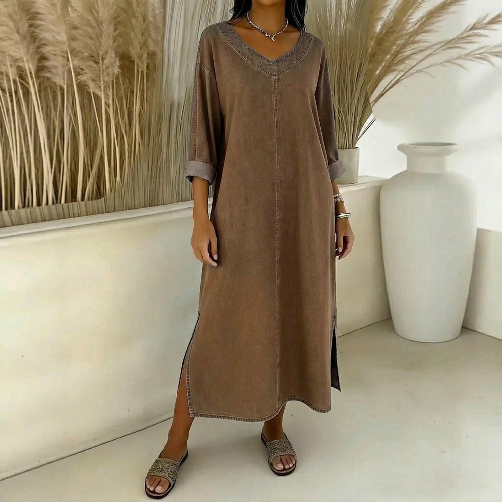 Santorini™ Kleid mit Seitenschlitzen und rustikalem Touch