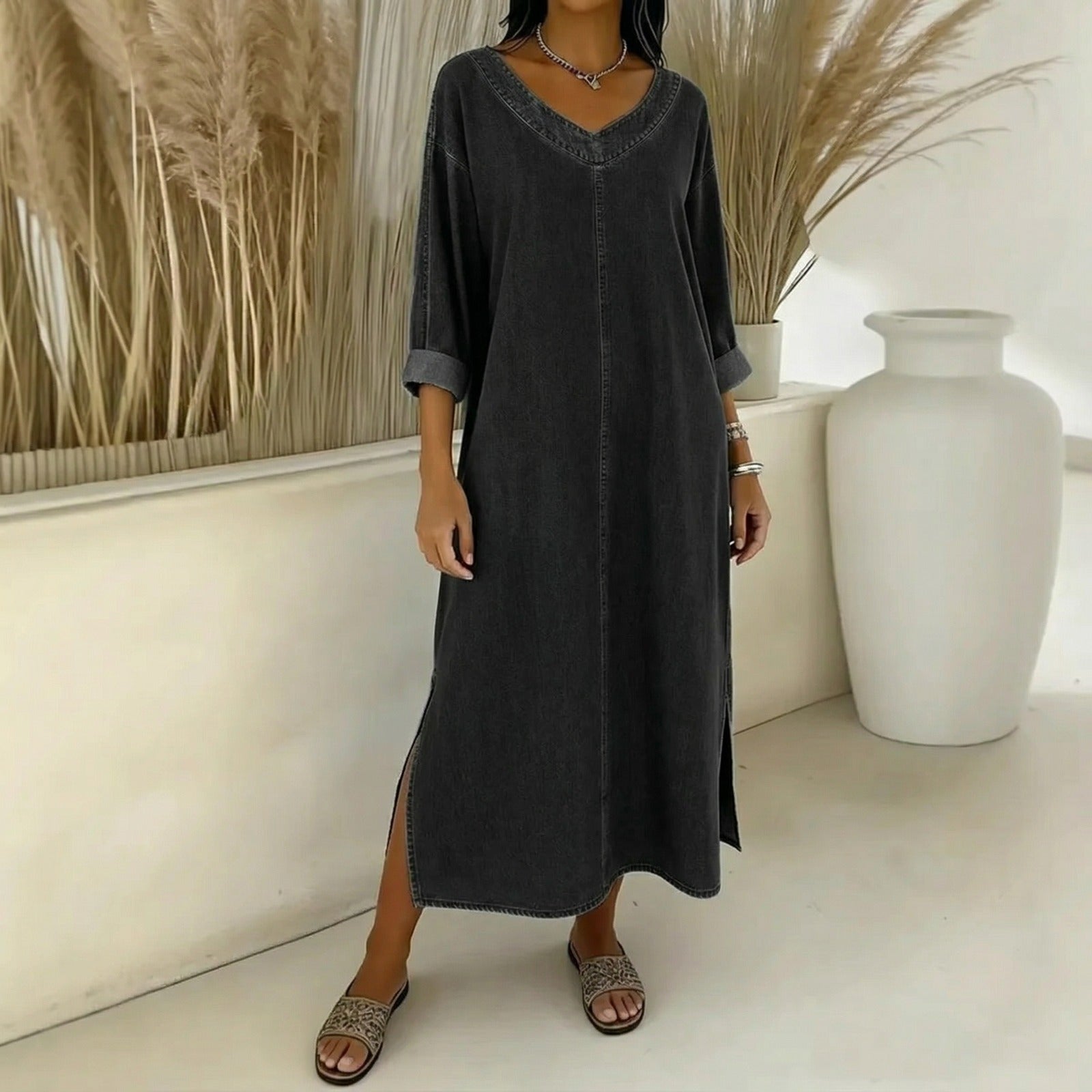 Santorini™ Kleid mit Seitenschlitzen und rustikalem Touch