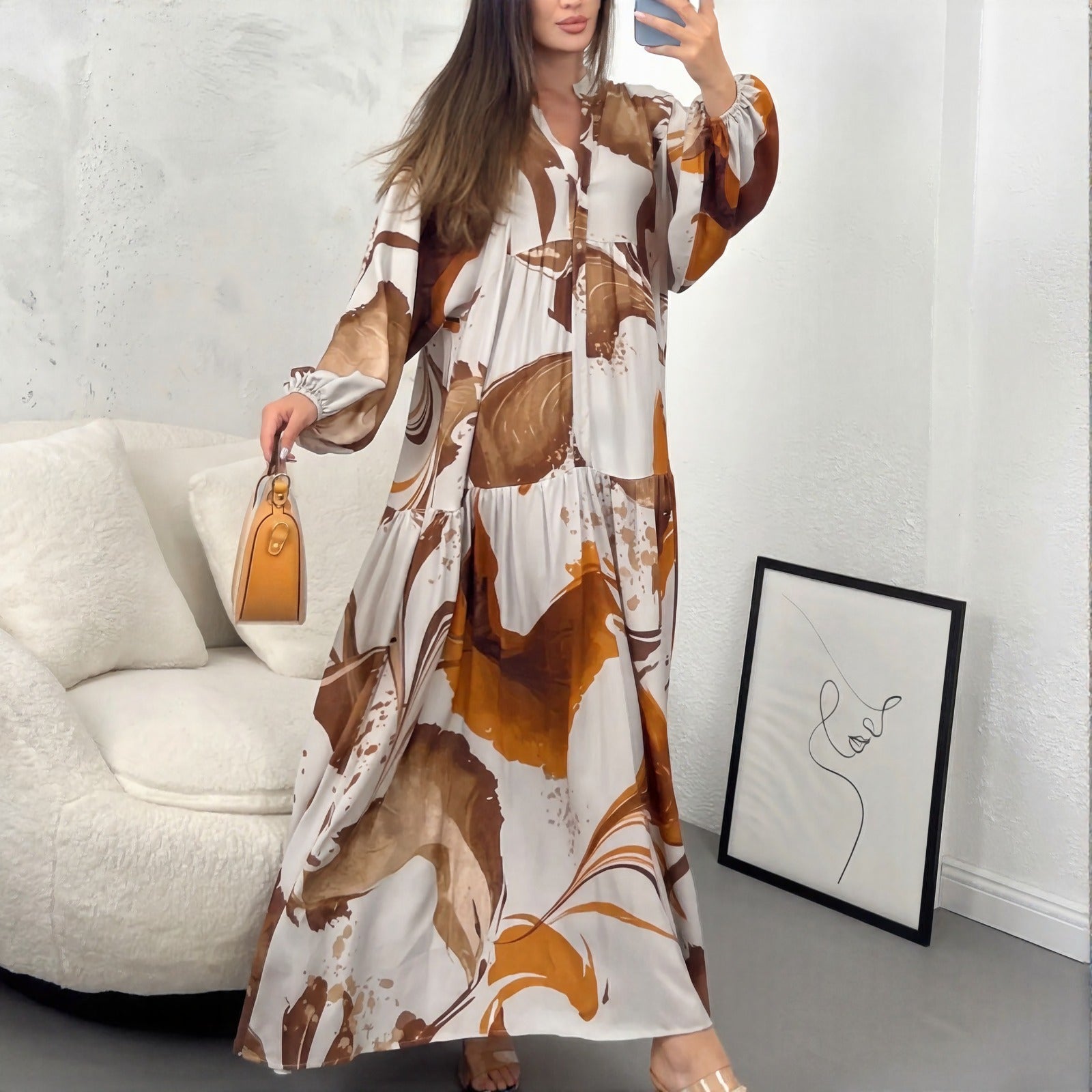 Marrakesch™ Maxi-Kleid mit künstlerischen Prints und Puffärmeln