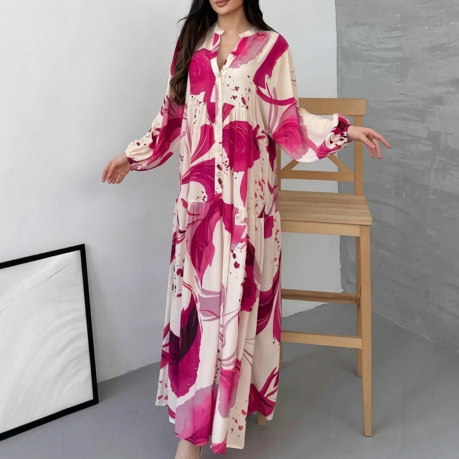 Marrakesch™ Maxi-Kleid mit künstlerischen Prints und Puffärmeln
