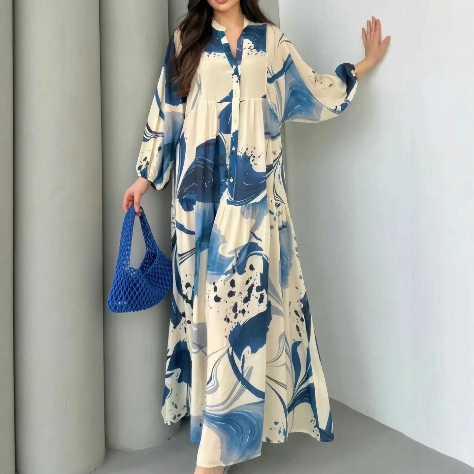 Marrakesch™ Maxi-Kleid mit künstlerischen Prints und Puffärmeln
