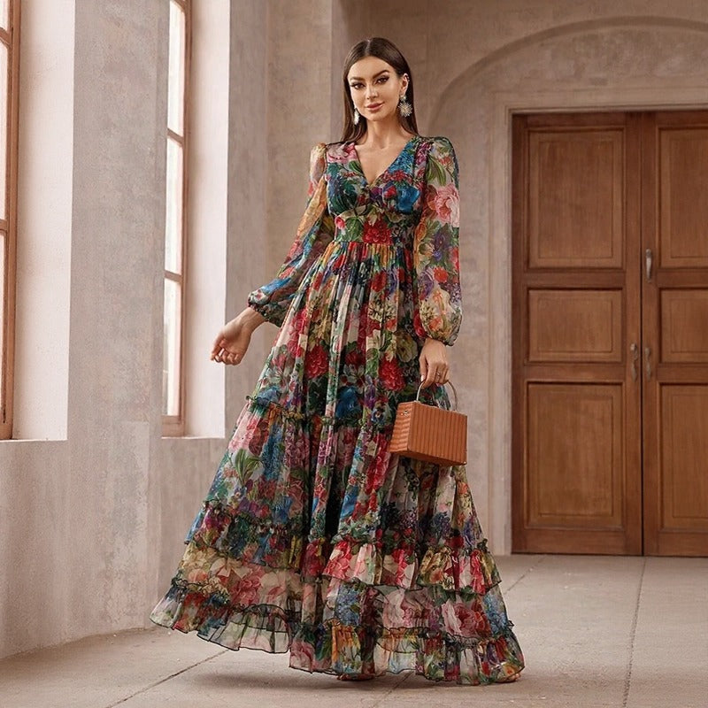 Orphélia™-Kleid mit Luxuriösem Kunstdruck und Fließenden Lagen