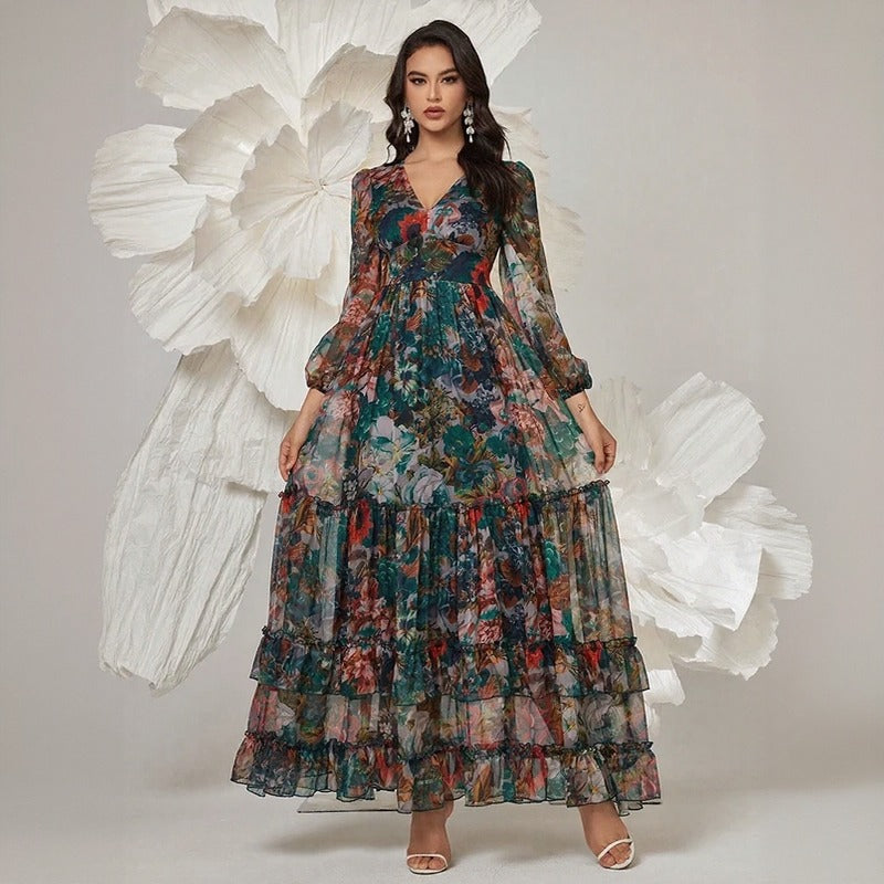 Orphélia™-Kleid mit Luxuriösem Kunstdruck und Fließenden Lagen